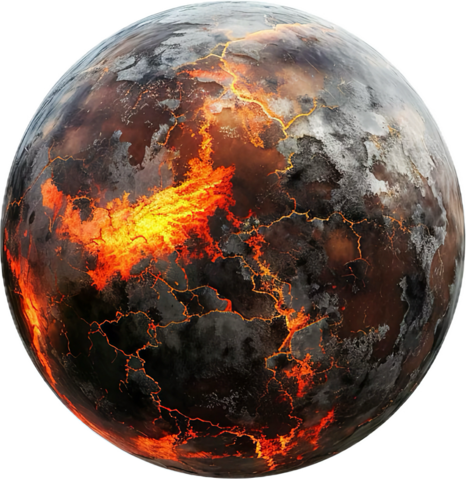 Fiery Planet with Lava Cracks. png