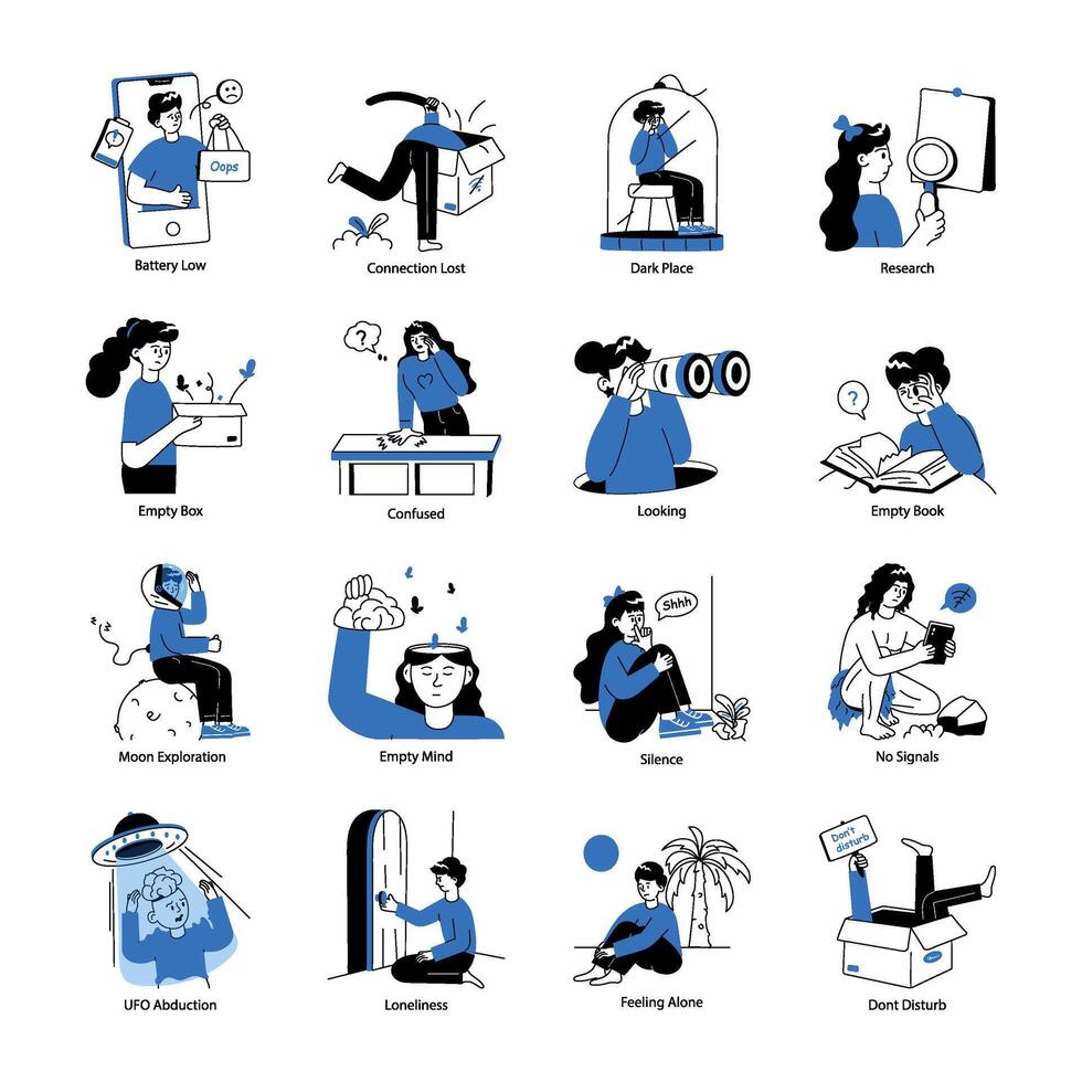 Collection of Empty States Hand Drawn Mini Illustrations vector