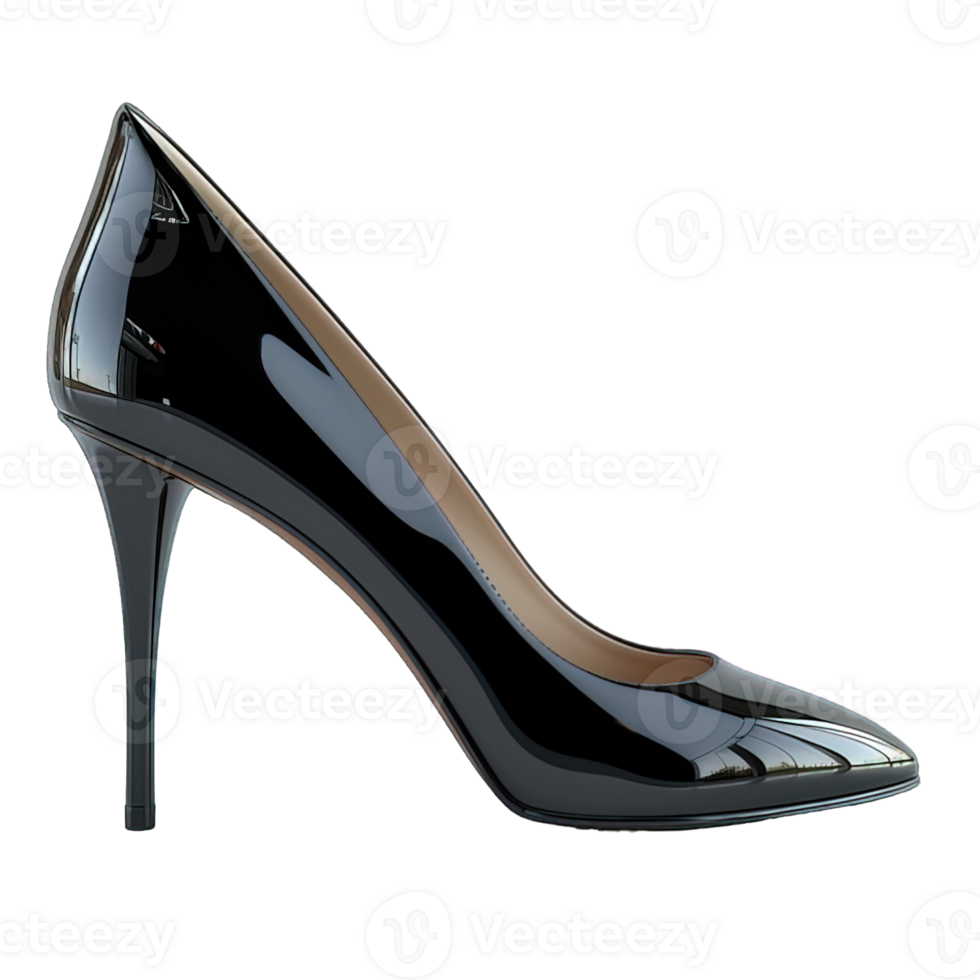 side view black high heel isolated on transparent background , png