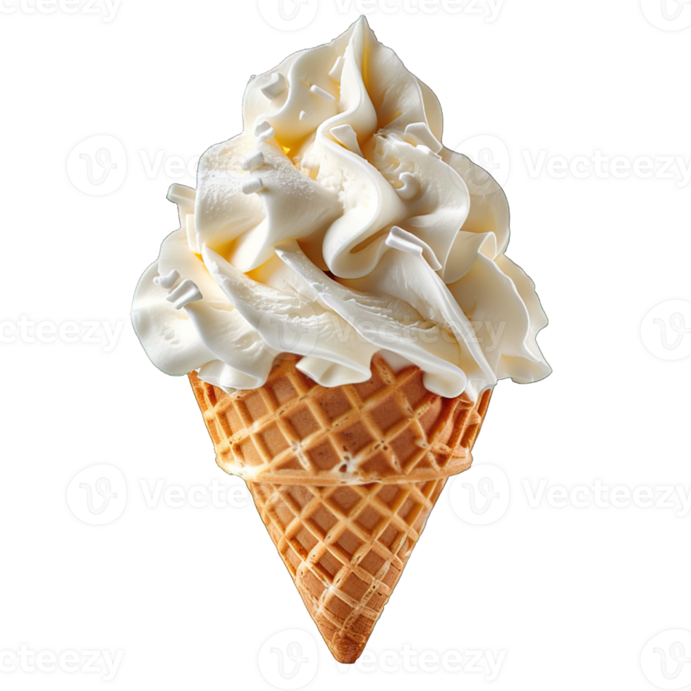 vanilla ice cream cone isolated on transparent background , png