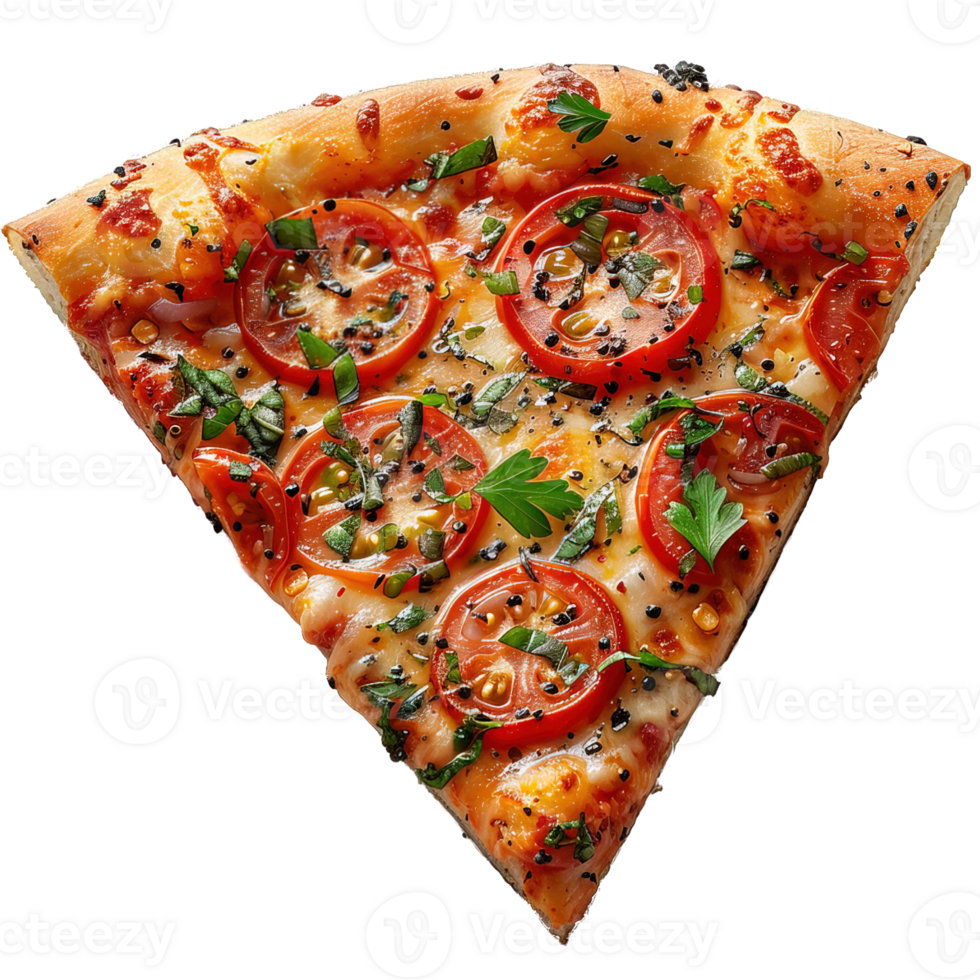 pizza slice isolated on transparent background ,top view triangular pizza slice , png