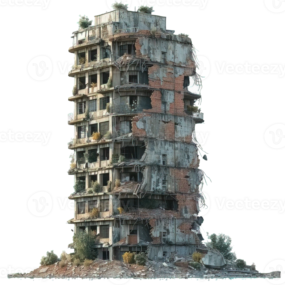 destroyed building isolated on transparent background , png