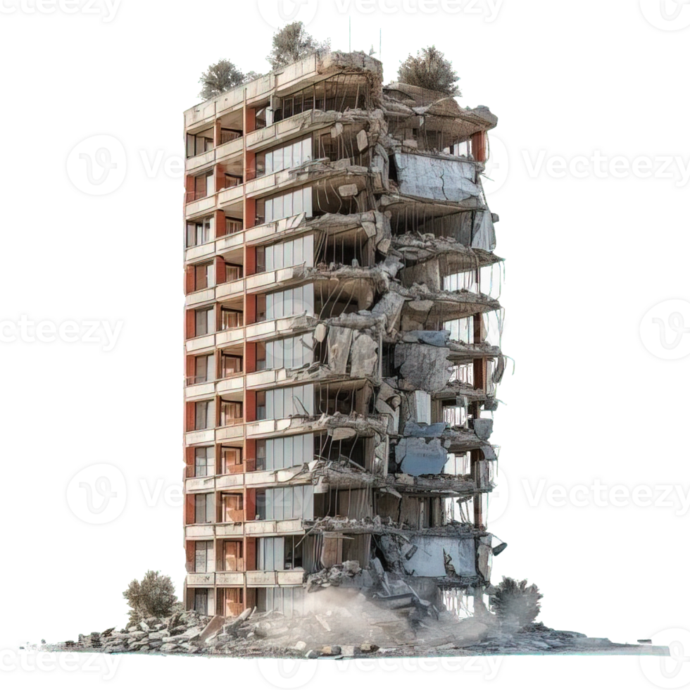 destroyed building isolated on transparent background , png