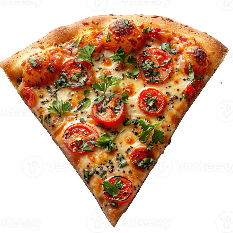 pizza slice isolated on transparent background ,top view triangular pizza slice , png