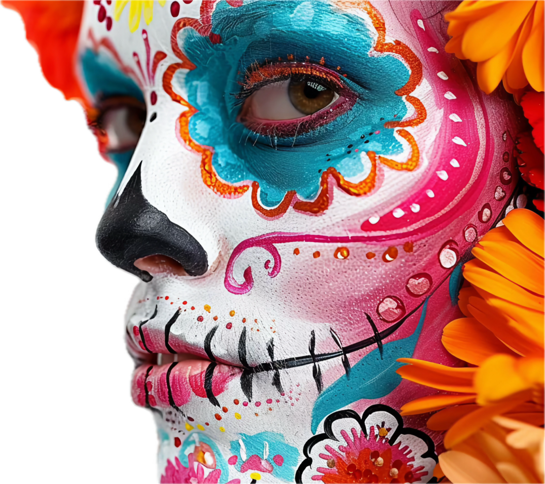 Day of the Dead Face Paint with Floral Headpiece. png