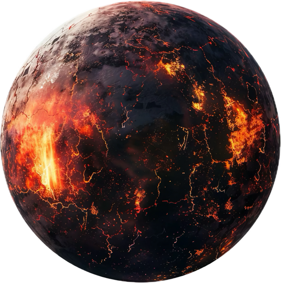 Fiery Planet with Lava Cracks. png