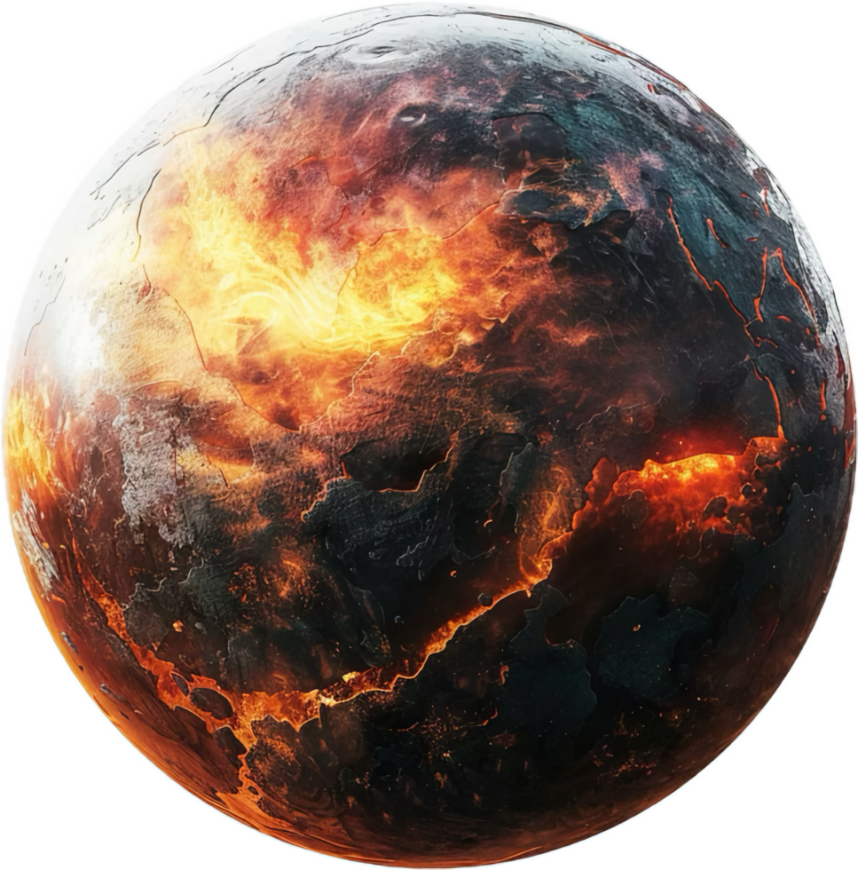 Fiery Planet with Lava Cracks. png