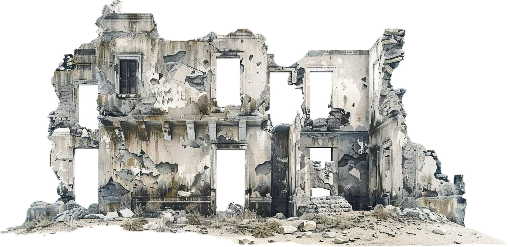 Abandoned Building Ruins with Crumbling Walls. png