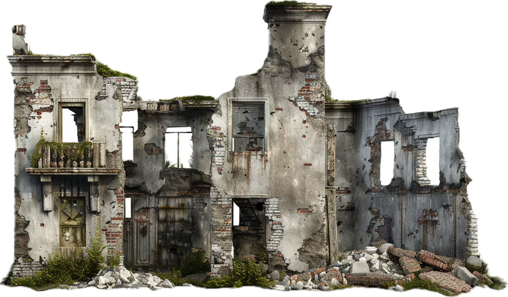 Abandoned Building Ruins with Crumbling Walls. png