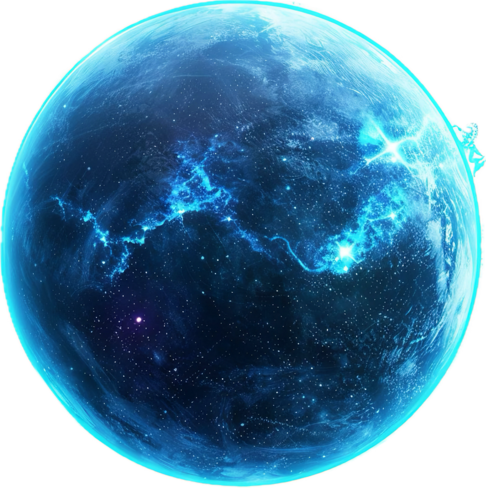 Blue Alien Planet with Glowing Surface. png