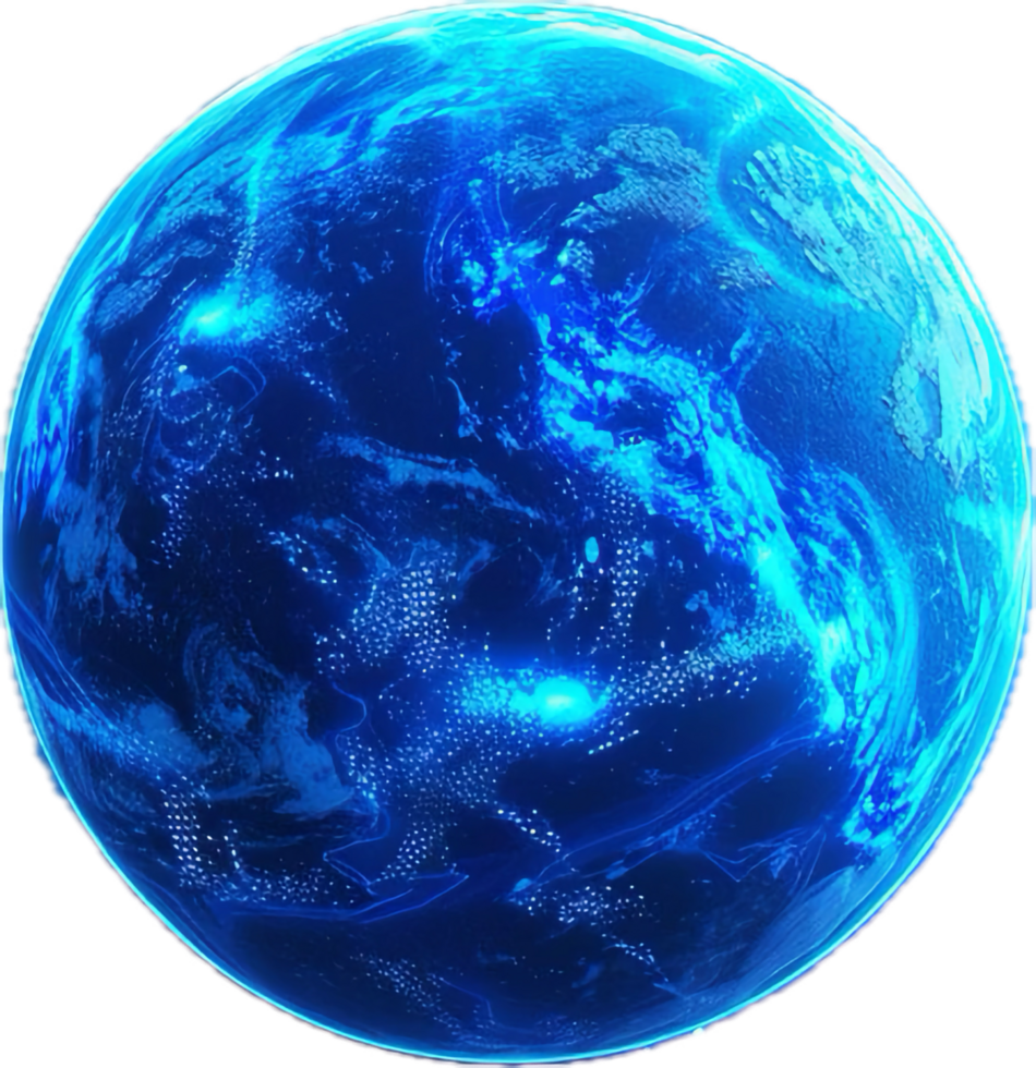 Blue Alien Planet with Glowing Surface. png