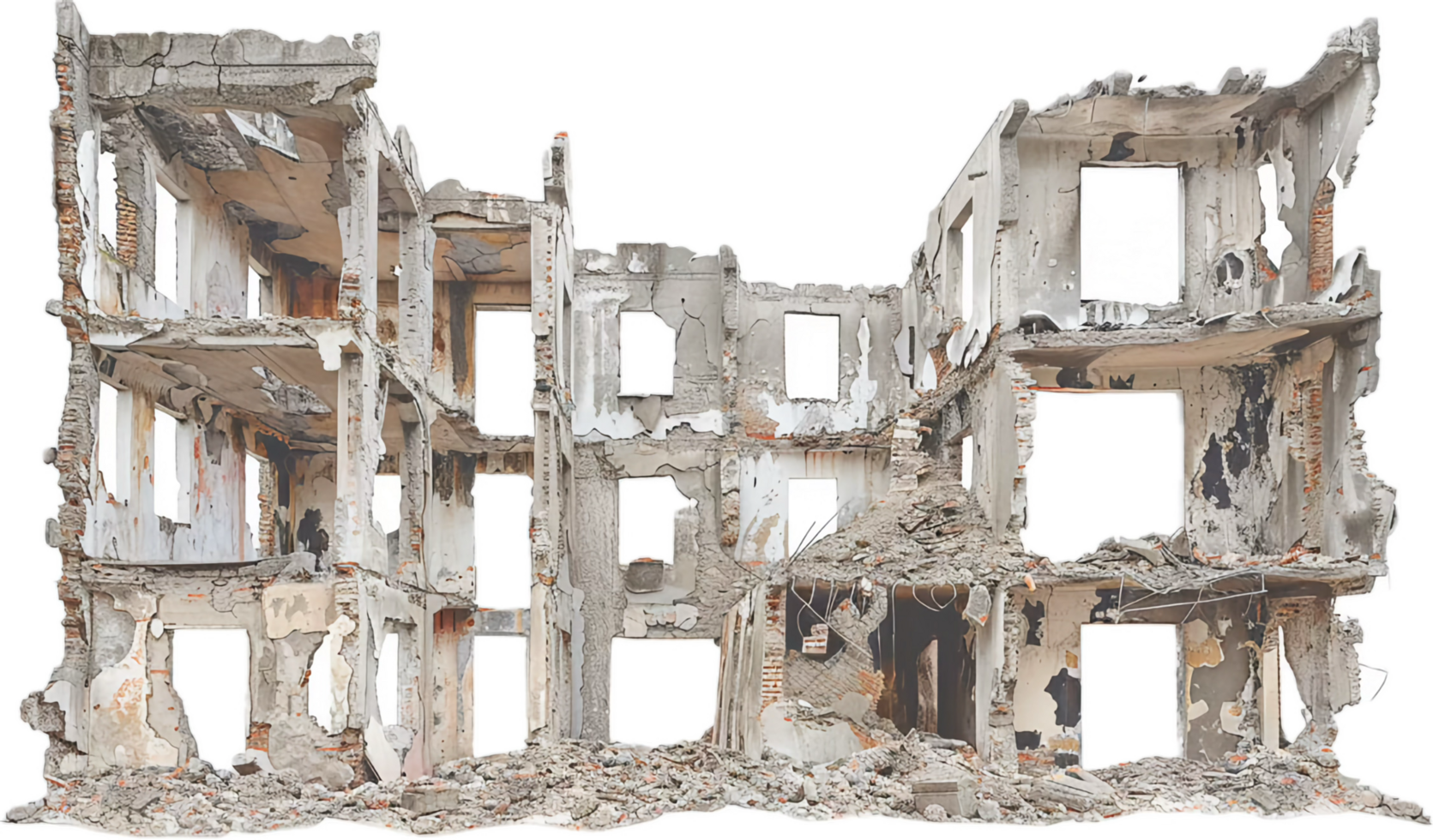 Abandoned Building Ruins with Crumbling Walls. png