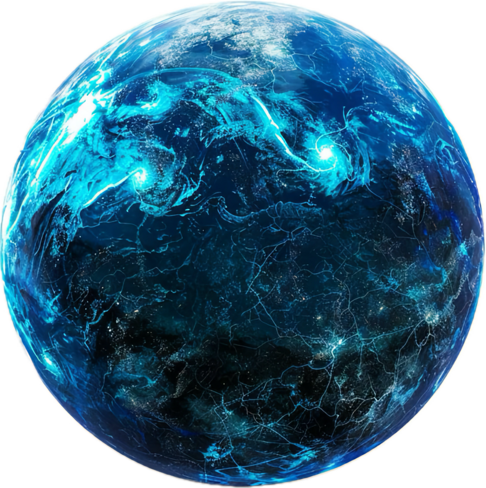 Blue Alien Planet with Glowing Surface. png