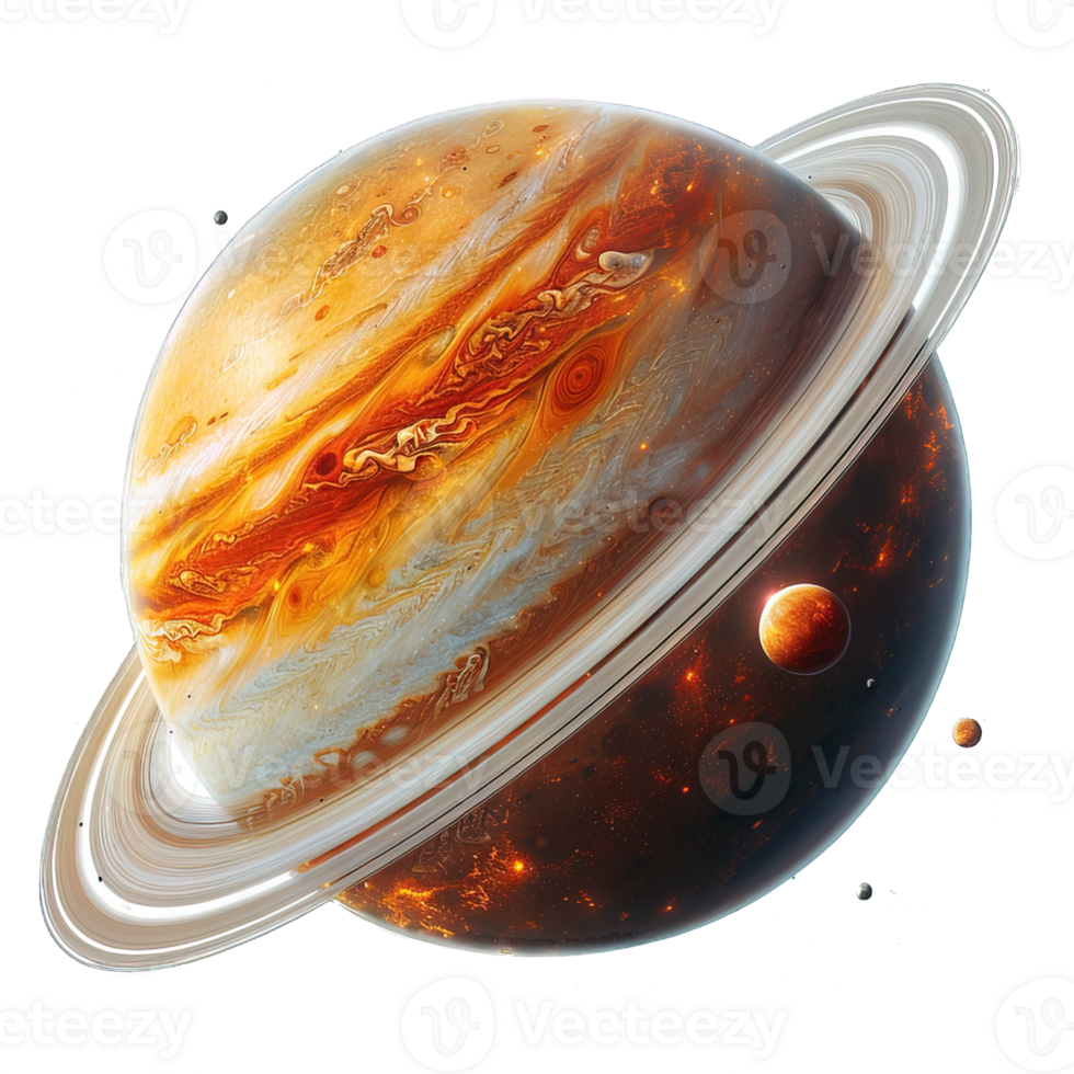 round planet with rings isolated on transparent background , png