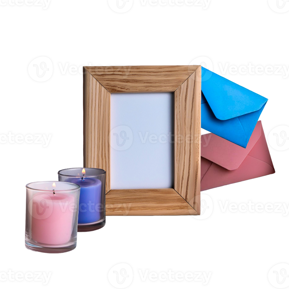 a picture of a framed envelope with a picture of a letter and a picture of a candle. png