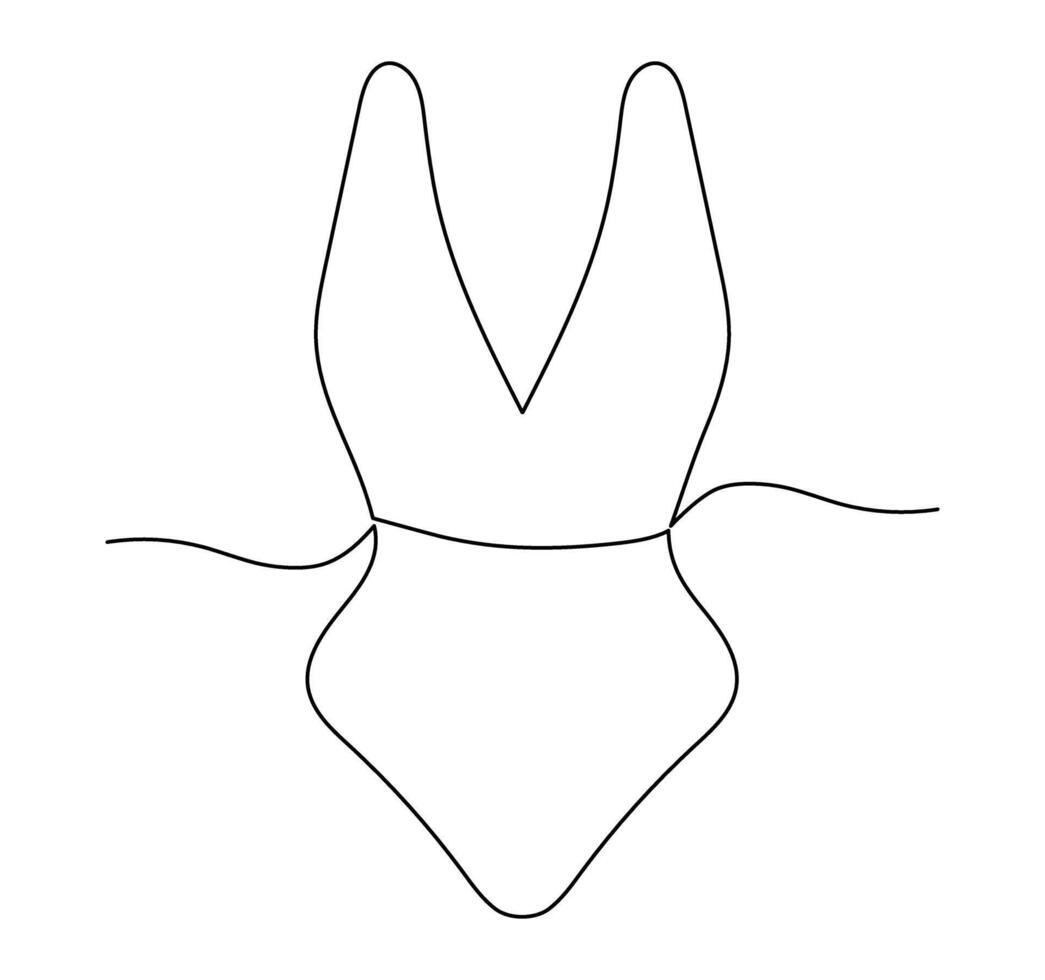 Summer closed women's Swimsuit drawn by hand with one continuous line. Minimalist clothing outline design for the pool and sea with editable stroke. Rest and vacation concept vector