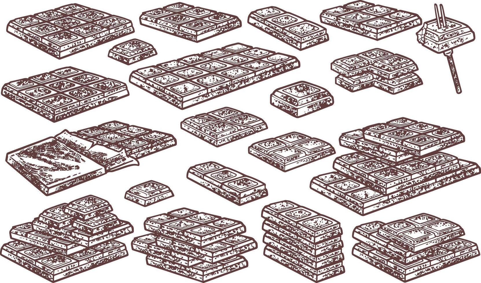 Hand drawn set of engraving chocolates in various forms. vector