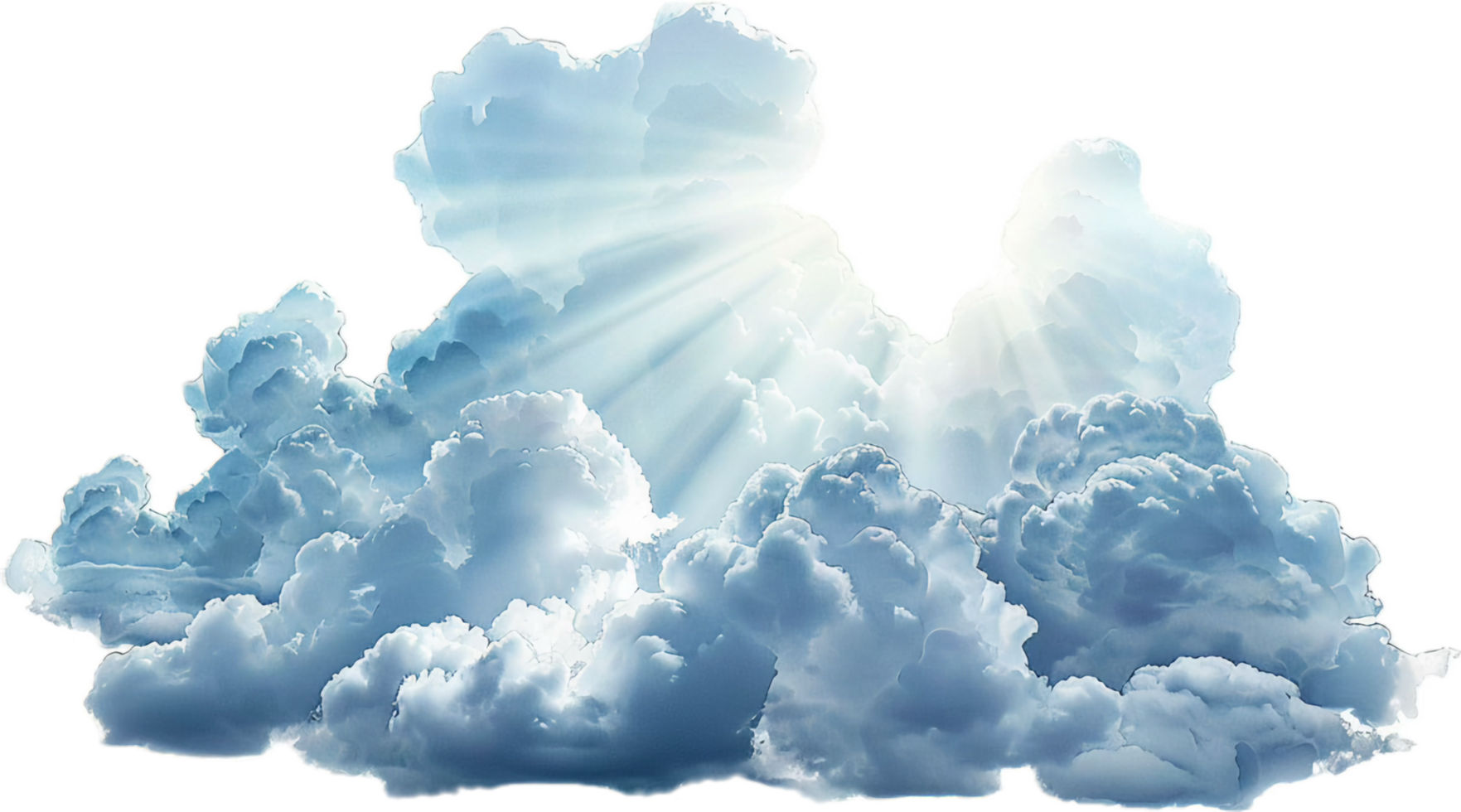 Sun Rays Shining Through Fluffy Clouds. png