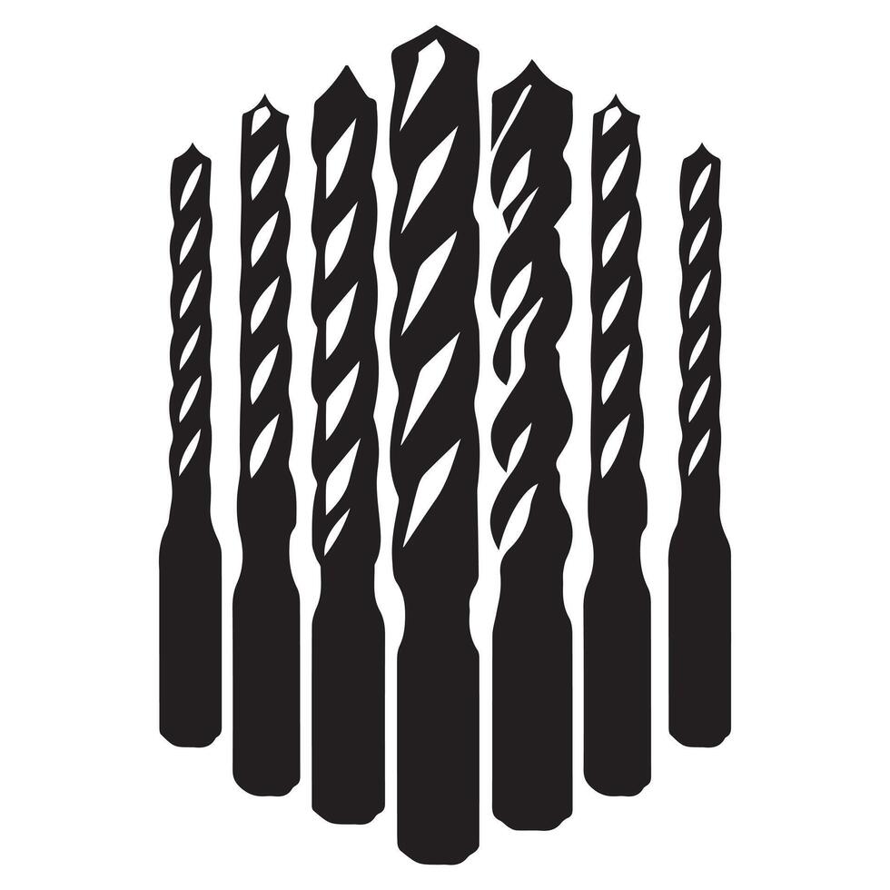 Drill Bit Set illustration in black and white vector
