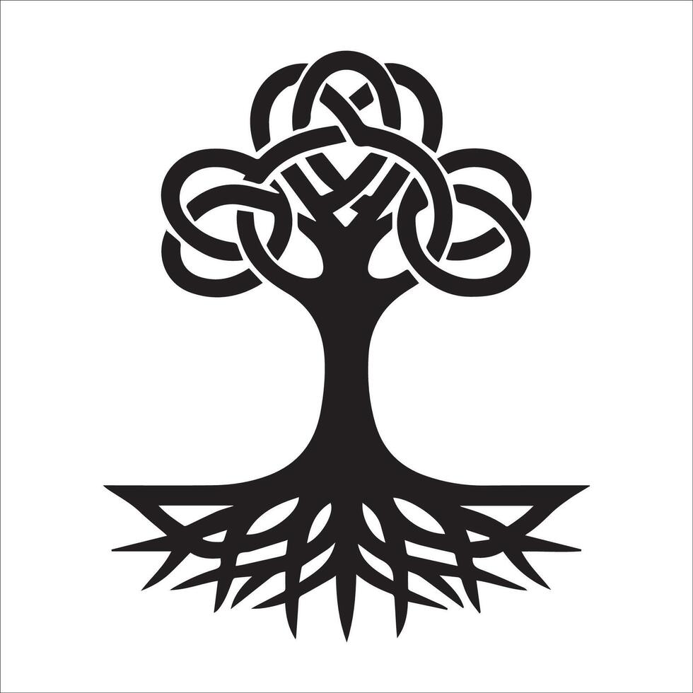 A Celtic tree logo with roots and branches creating a double spiral illustration vector