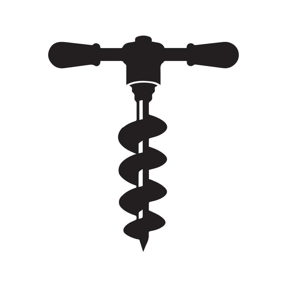 Auger Bit tool illustration in black and white vector