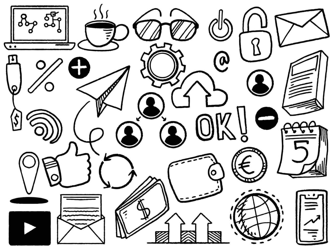 hand drawn doodle business marketing symbol set elements. Banking and finance concept illustration. vector