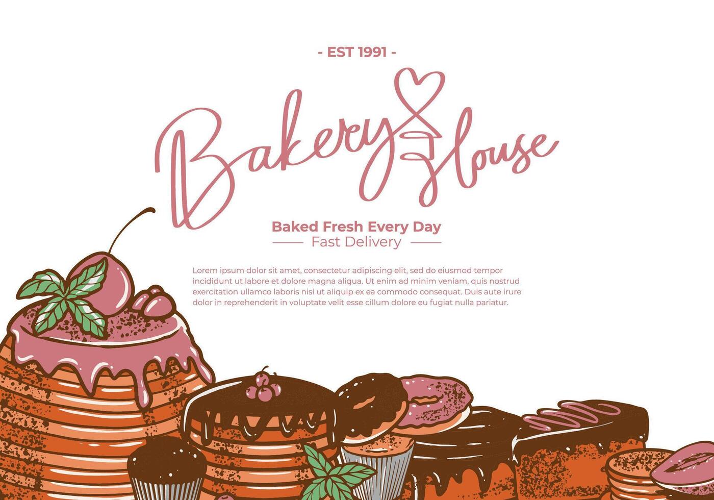 Bakery house background with hand drawn engraving colorful bakery vector