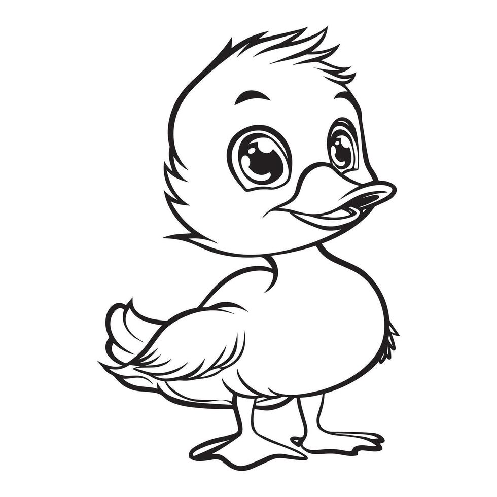 Fluttering Baby Duck illustration in black and white vector