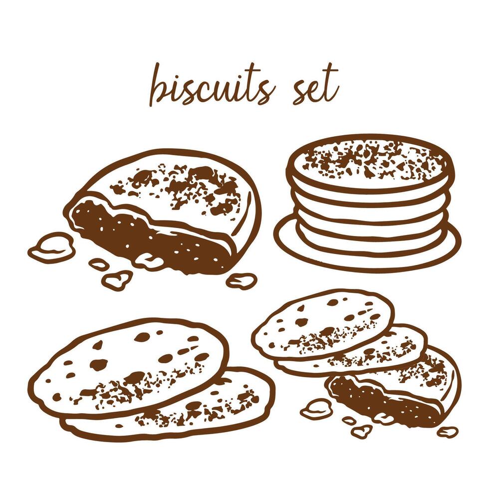 hand drawn engraving biscuits set illustration vector
