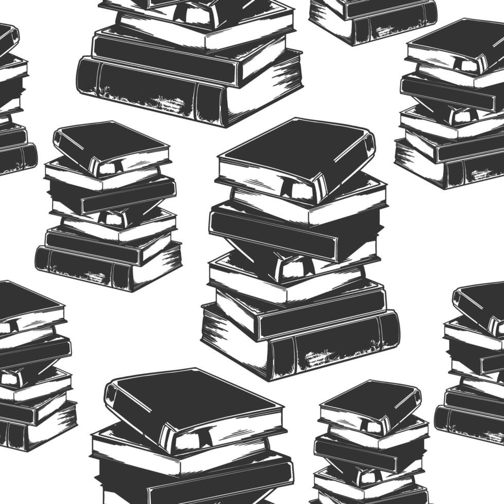 Seamless pattern of hand drawn engraving vintage stack of books vector
