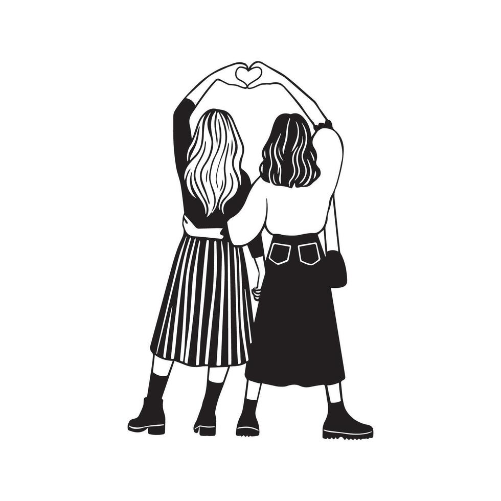 Best friend with heart sign Illustration in black and white vector