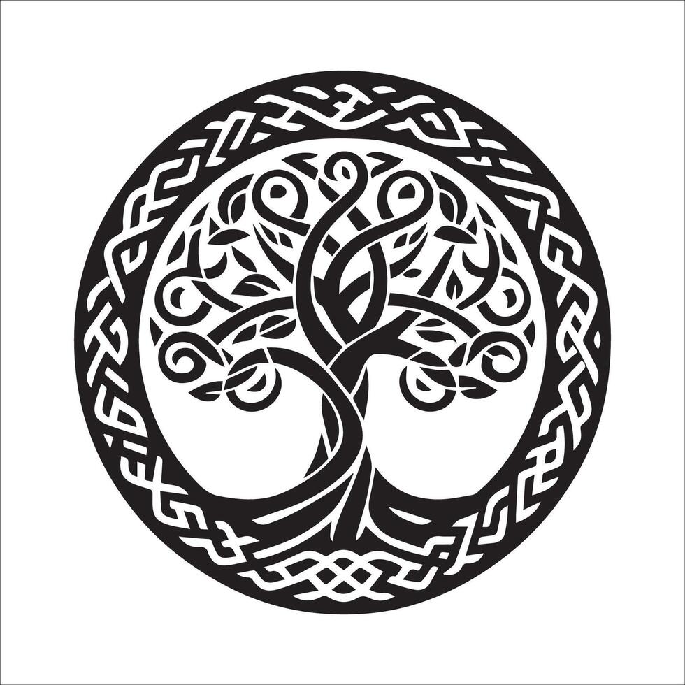 A logo featuring a Celtic tree of life with detailed knotwork in a circular design illustration vector