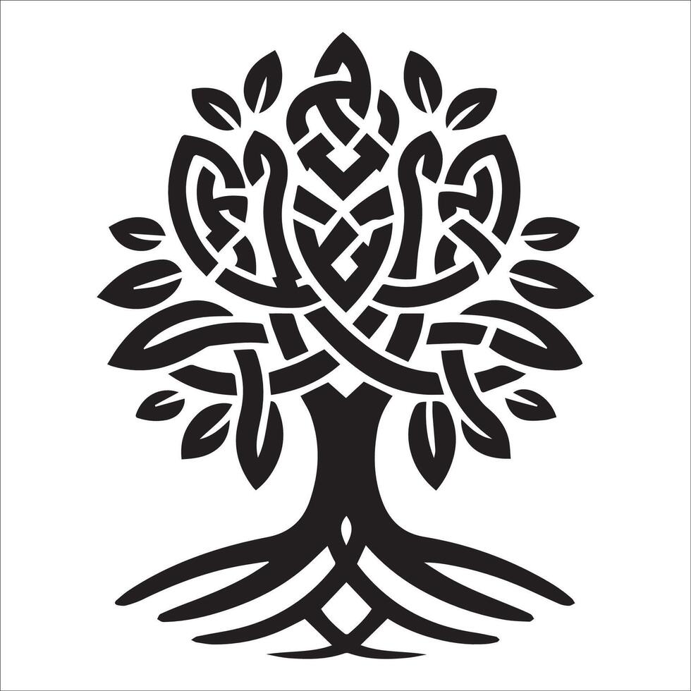 A leaf shaped knotwork branches Celtic tree logo illustration vector