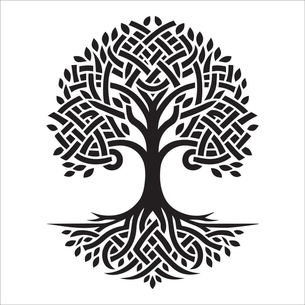 A logo of a Celtic birch tree with symmetrical knot patterns illustration vector
