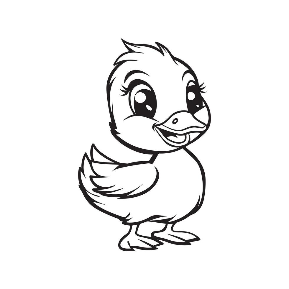 cute looking Baby Duck illustration in black and white vector