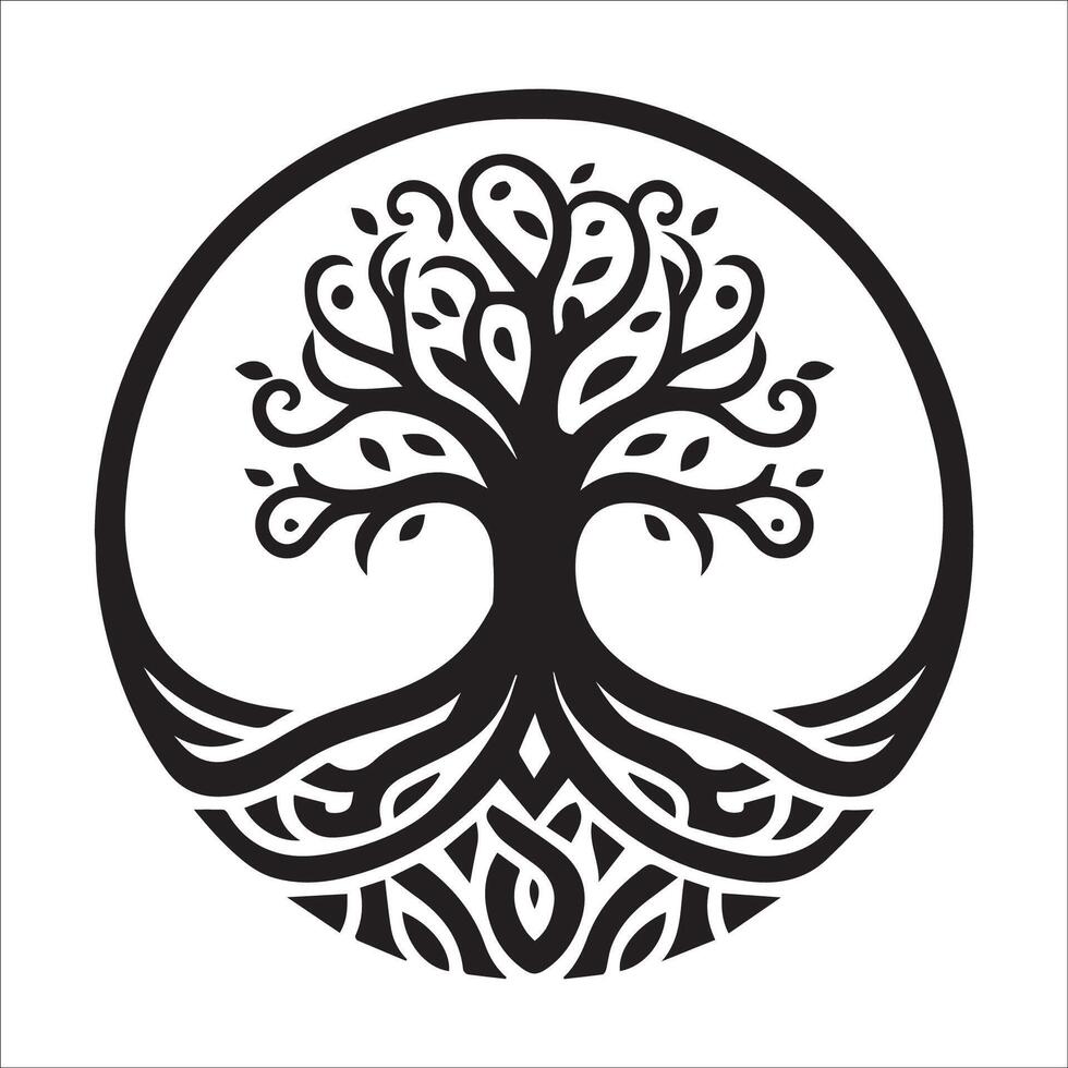 A logo with a Celtic tree and roots forming a continuous loop illustration vector