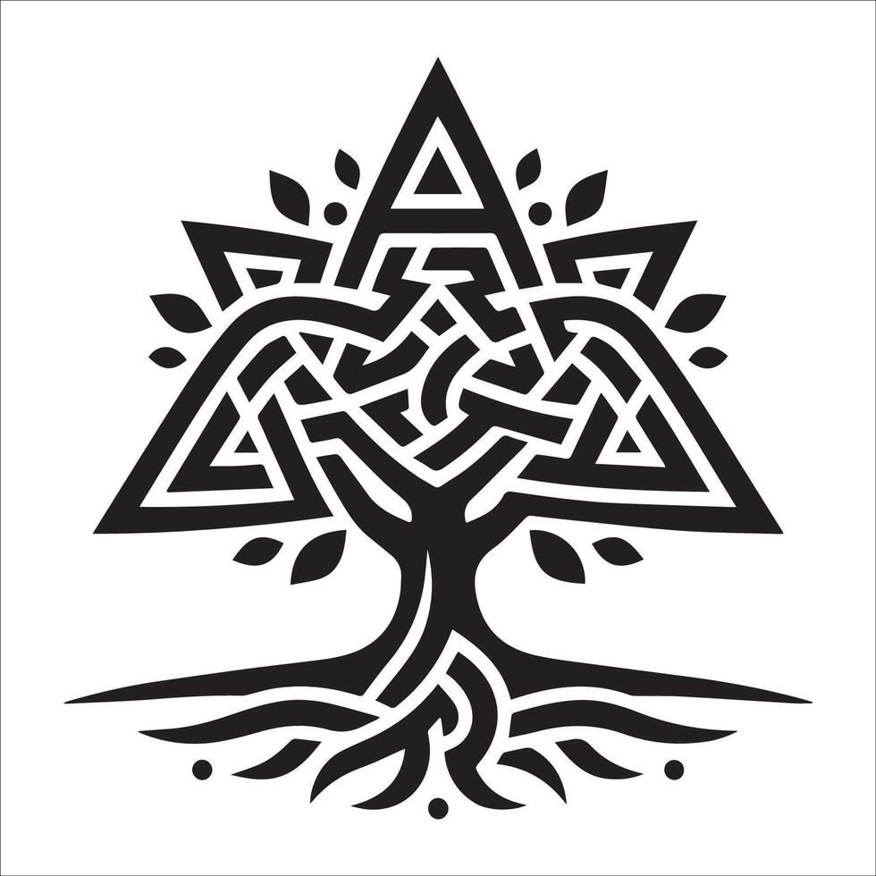 A logo with a Celtic tree featuring triangular knot patterns illustration vector