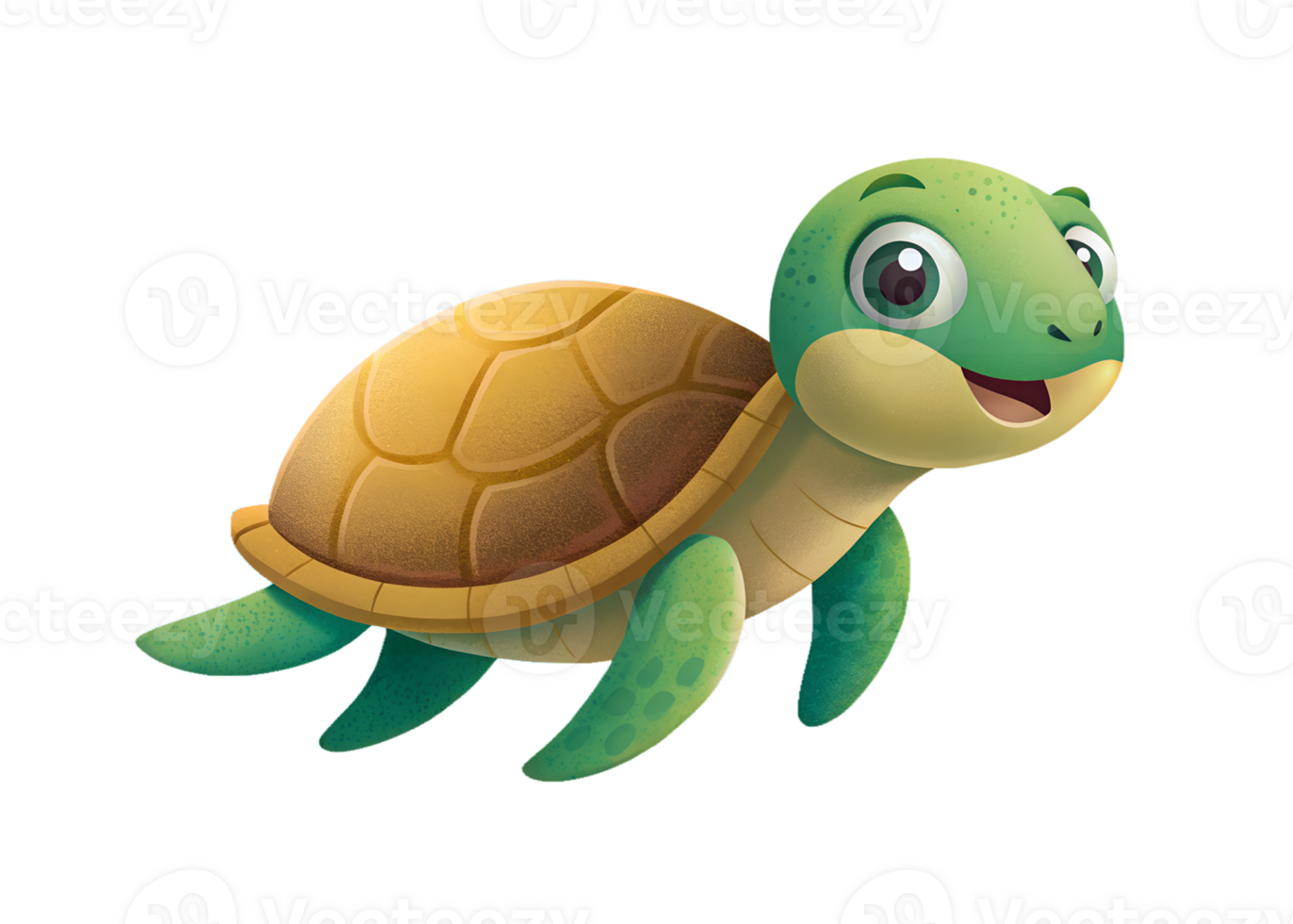 Cartoon style illustration of cute The turtle is swimming. isolated on transparent background png