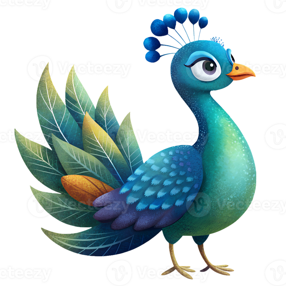 Illustration of Digital Painting, cute peacock isolated on background png
