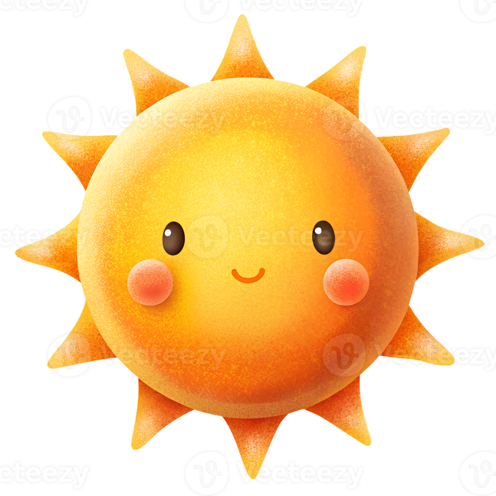 Illustration of Digital Painting, cute sun isolated on white background png
