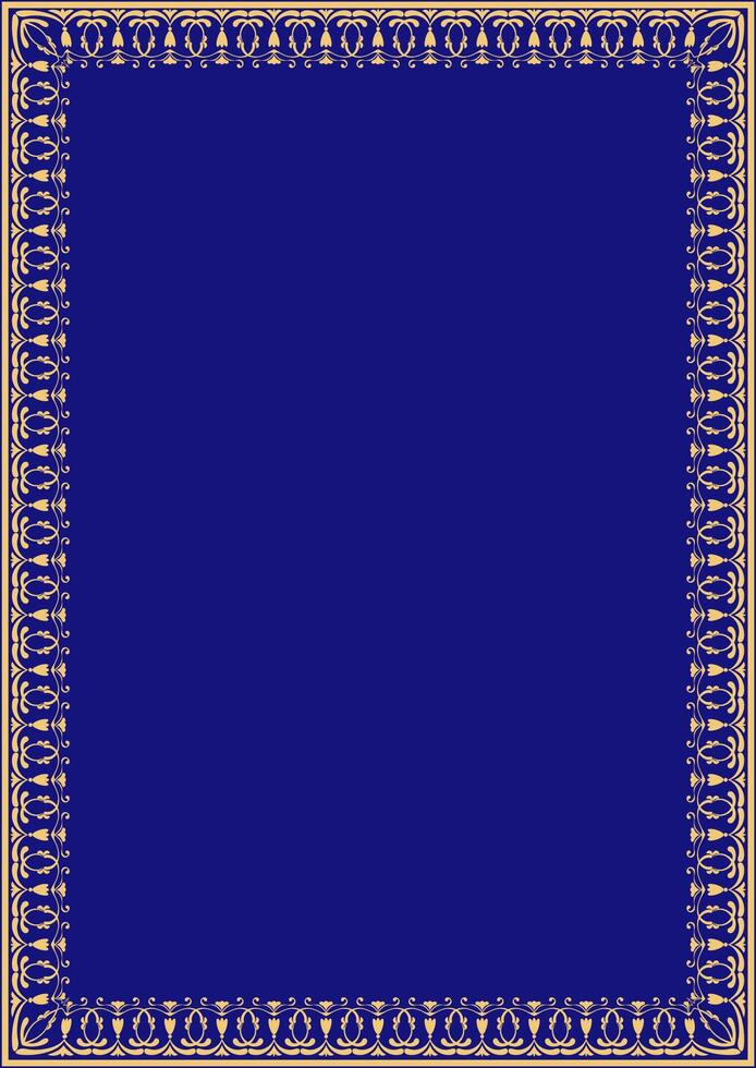 Golden frame on blue background, edges, corners vector