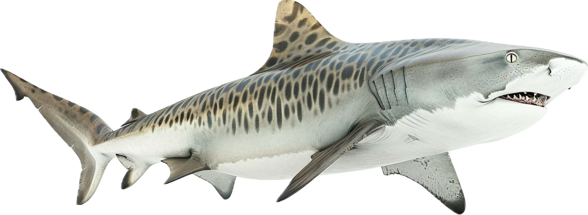 Tiger Shark Swimming with Distinctive Stripes. png