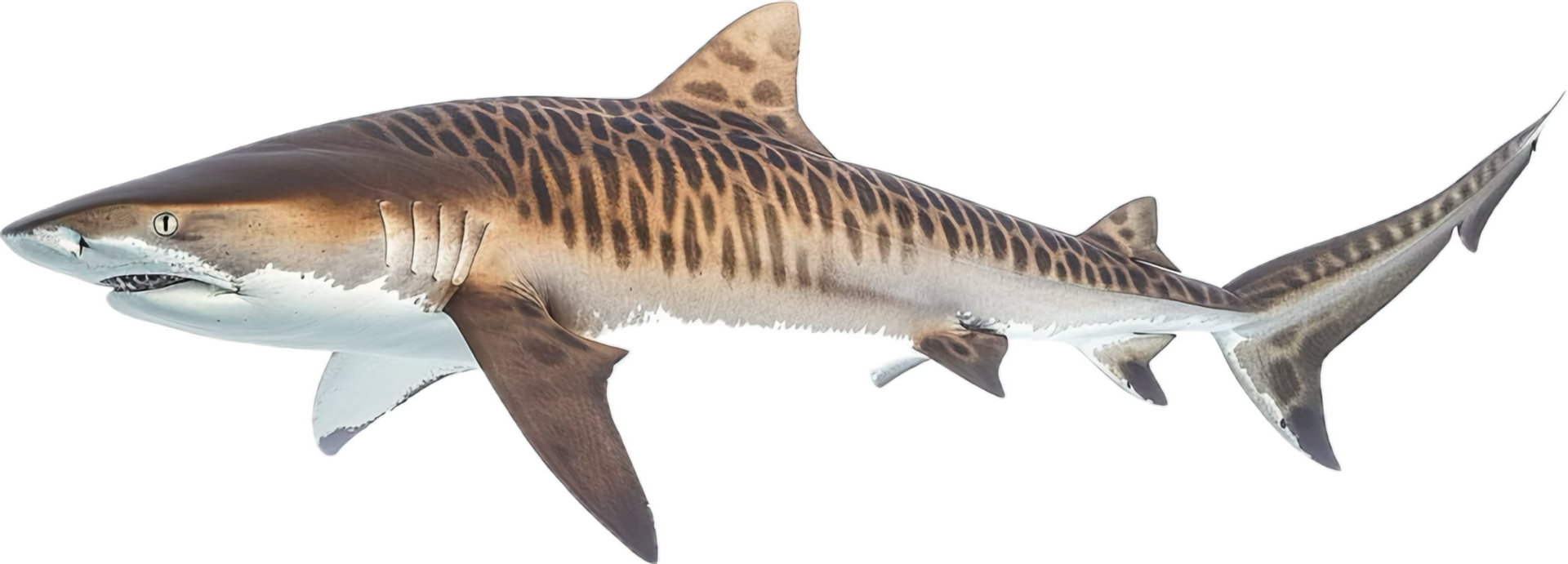 Tiger Shark Swimming with Distinctive Stripes. png