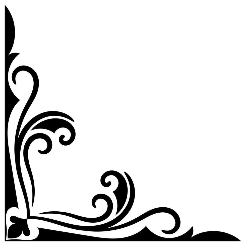 Black abstract flower corner, vintage corner, beyond the line of curled branches. vector