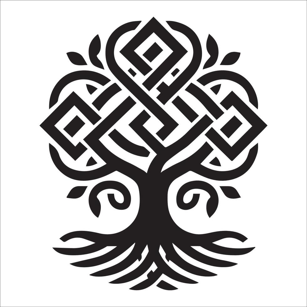A rectangular knot branches Celtic tree logo illustration vector