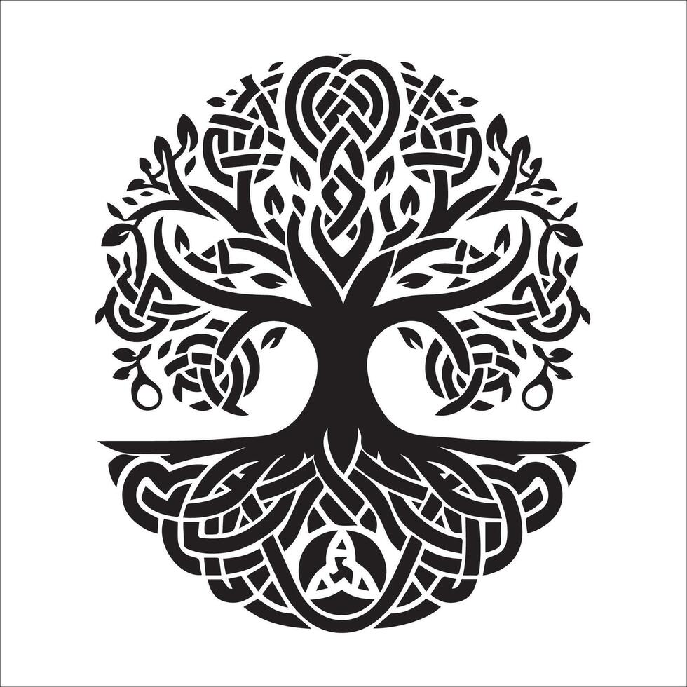 A triskelion patterned roots Celtic tree logo illustration vector