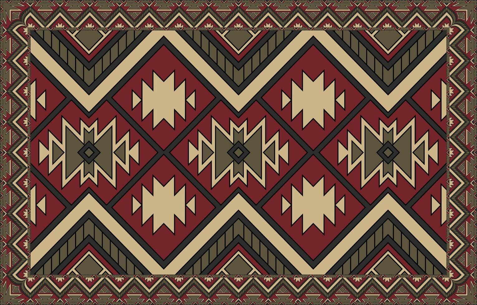 Navajo rug, red mat with geometric shape for printing, Persian rug, triangle shaped Carpet vector