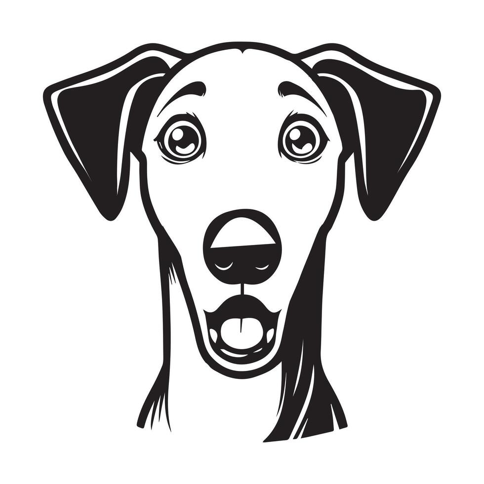 amazed Ibizan Hound dog Illustration in black and white vector