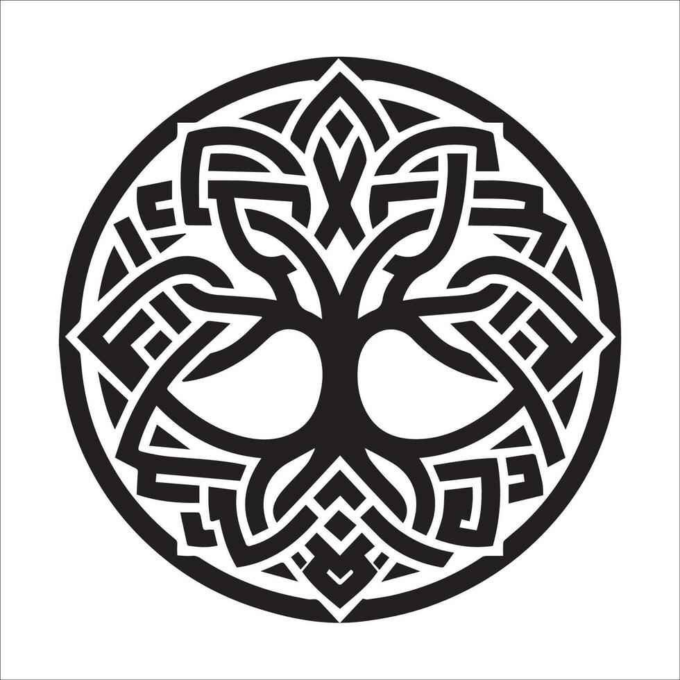 An octagonal knot branches Celtic tree logo illustration vector