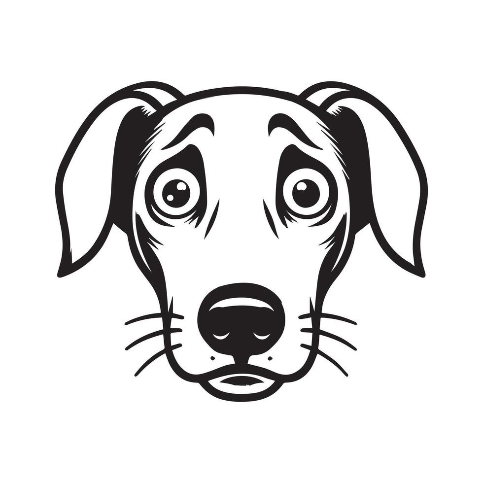 An Anxious Ibizan Hound Dog Face Illustration in black and white vector